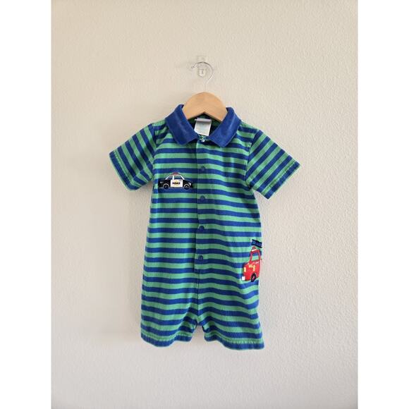 24 Month Vintage Okie Dokie Striped Romper With Emergency Vehicle Appliques - Picture 5 of 5